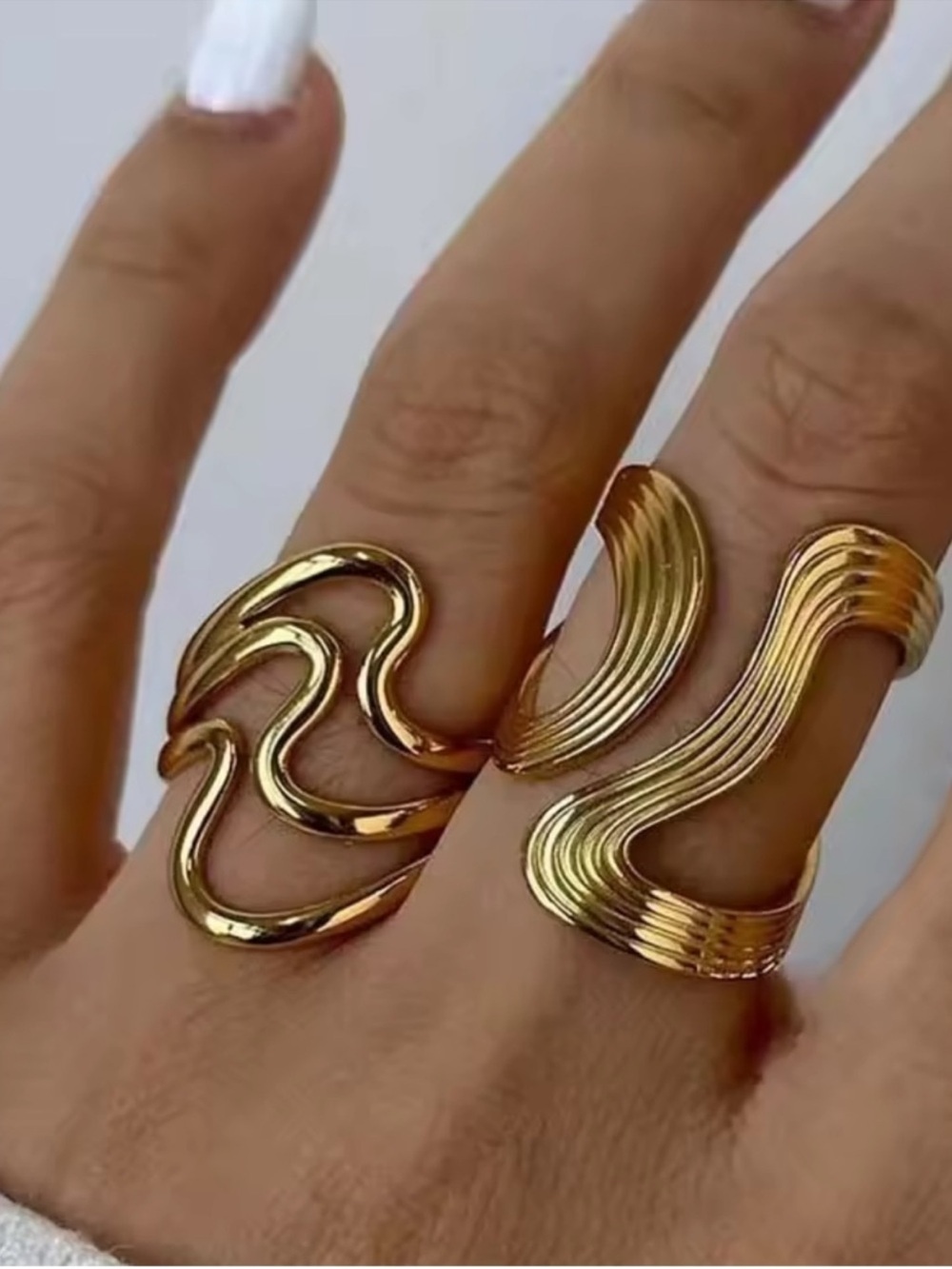 Gold Wave Sculptural Women's  Ring - Picture 3 of 4